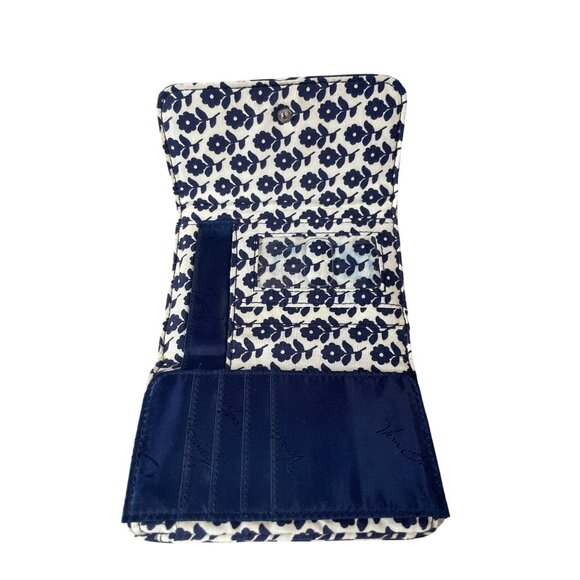 Vera Bradley Twirly Birds Navy Quilted Fabric Wallet Snap Closure ID Window - Picture 3 of 5